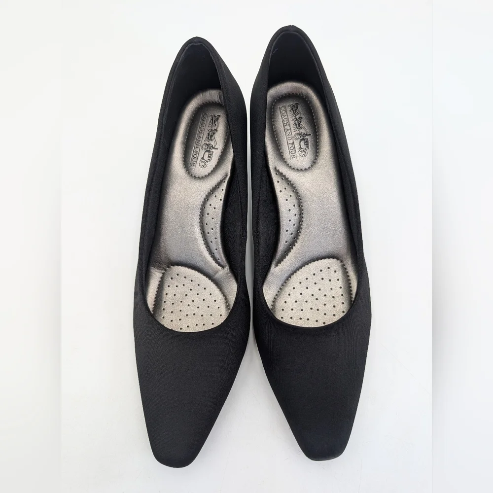 Coach and Four Women Sz 9 Satin Black Cushioned Round Toe Slip-In Mid-Heel Pumps